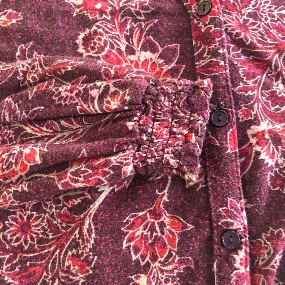 Knox Rose Women's L Knit V-Neck Button Up Top Burgundy Floral Boho - Picture 11 of 14
